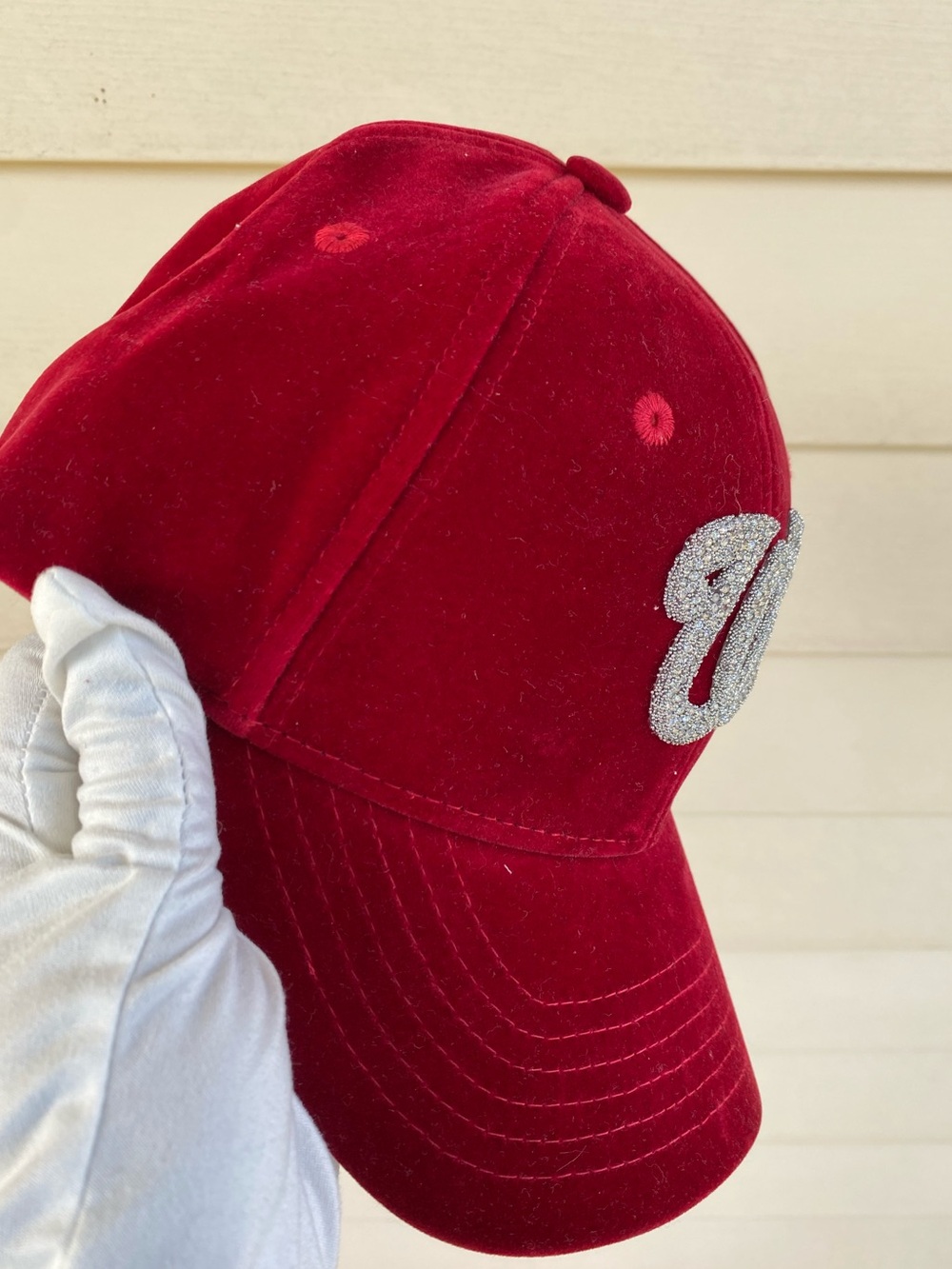 Blinged Caps (Deep Red) Velvet avail with strap in the back😍 NEW! - Picture 6 of 8